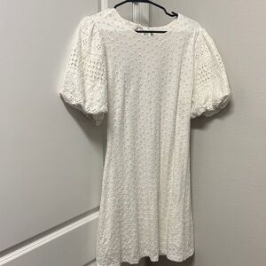 Free People White Eyelet Puff Sleeve Mini Dress
